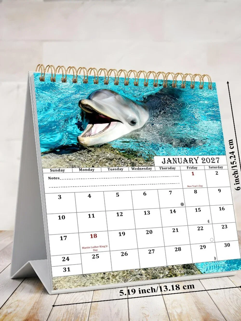 2027-12 Months Desk Calendar Desktop Planner with To-Do List (Dolphins)